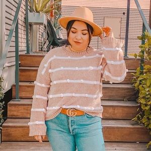 Lulus stripped chenille pom sweater